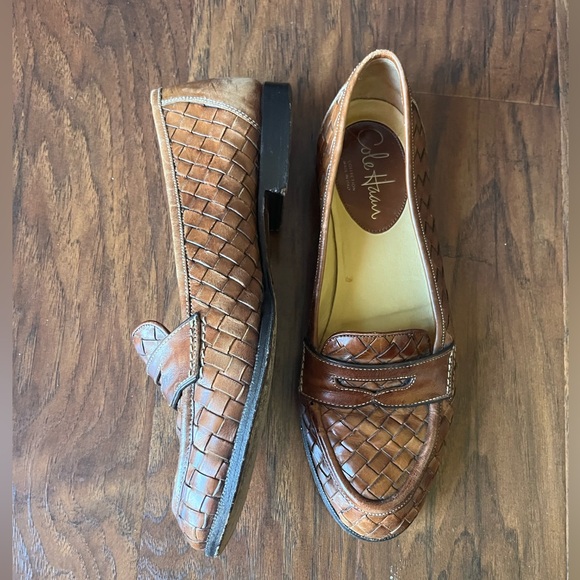 Cole Haan Basket Woven Brown Leather Women’s Penny Loafers - Picture 8 of 10